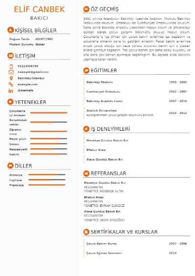 Bakıcı Örnek cv indir